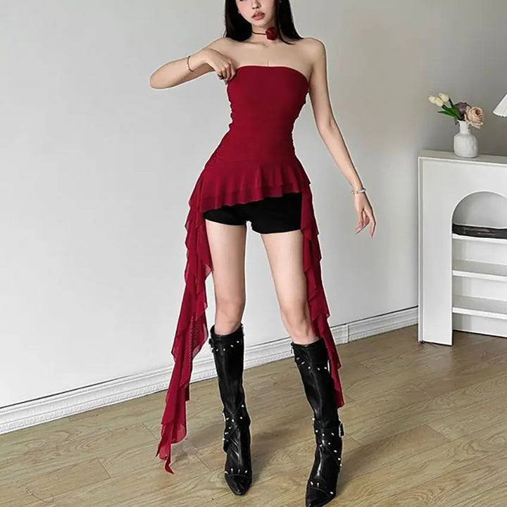 Sexy Off Shoulder New Tank Tops Fashion Women Spring Summer Sleeveless High Street Chest Warp Crop Top Casual Tassel Y2K Tees