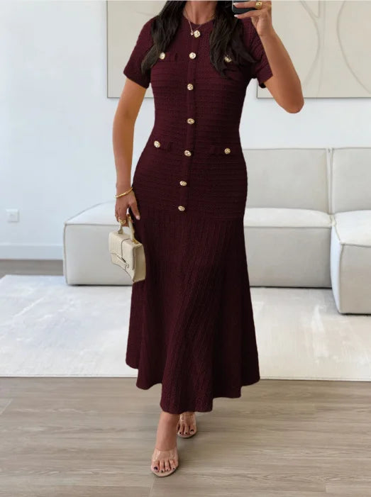 Shuangfuxiang Gold Button A Line Dress
