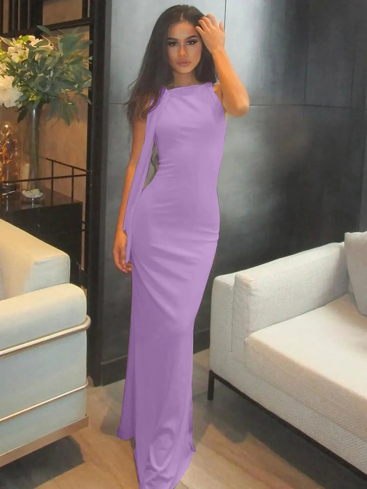 Hugcitar Fashion Solid O Neck Sleeveless Patchwork Sexy Bodycon Maxi Prom Dress Summer Women Clothes Party Festival Club Y2K