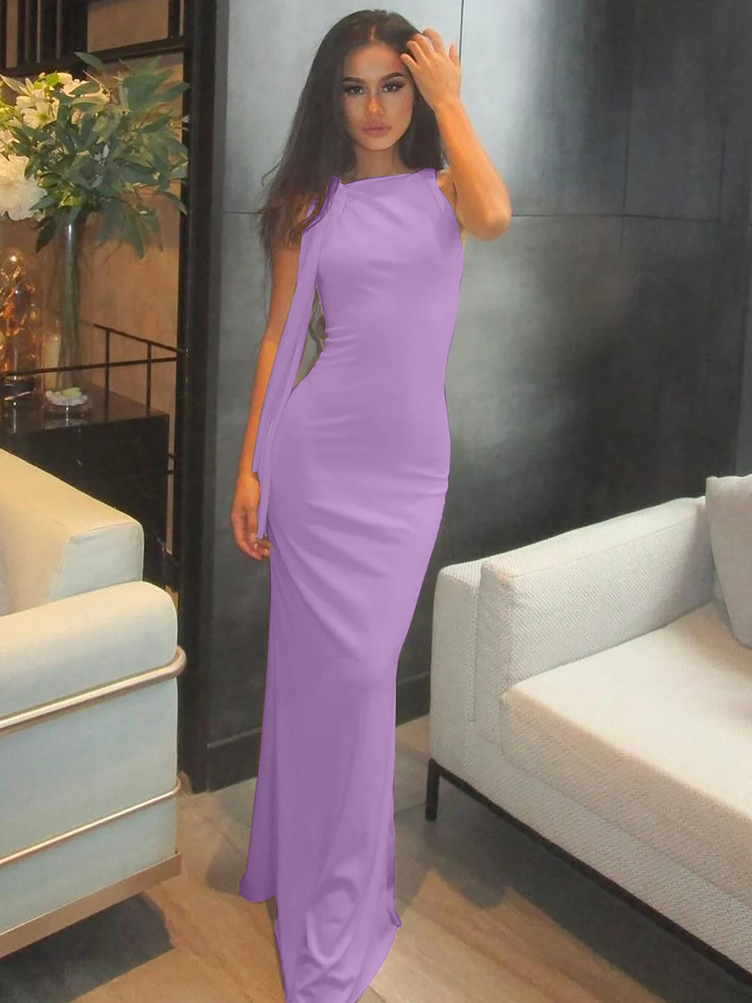 Hugcitar Solid O Neck Maxi Dress Patchwork Bodycon