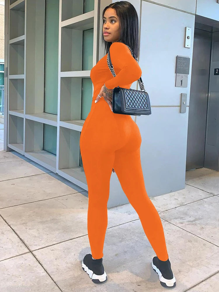 Slim Long Sleeve Knitted Jumpsuit For Women