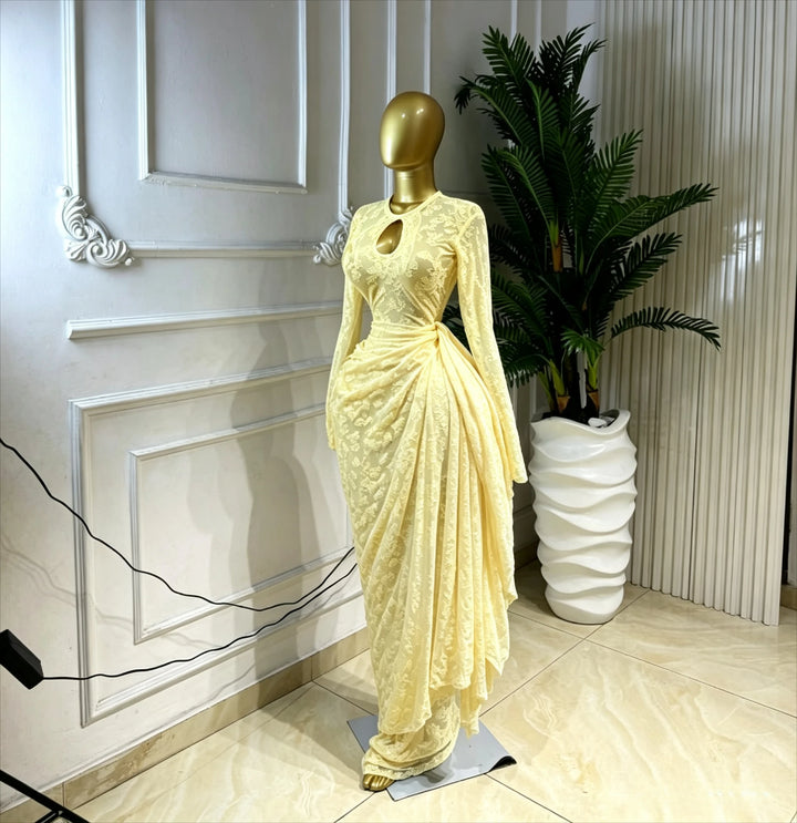 Elegant Women Ruched Long Sleeve Bodycon Maxi