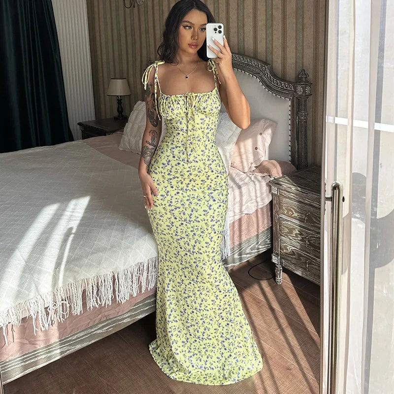 Hugcitar Floral Print Ankle Length Bodycon Long