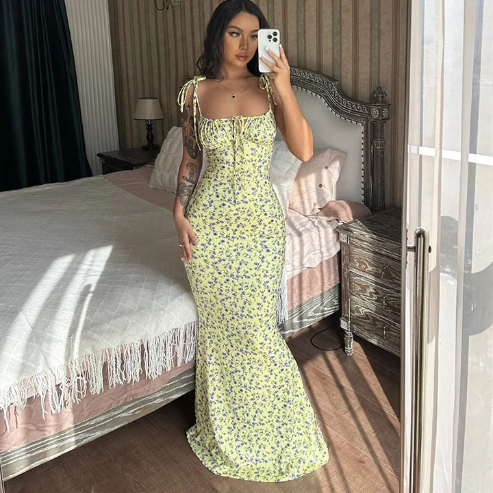 Hugcitar Floral Print Ankle Length Bodycon Long