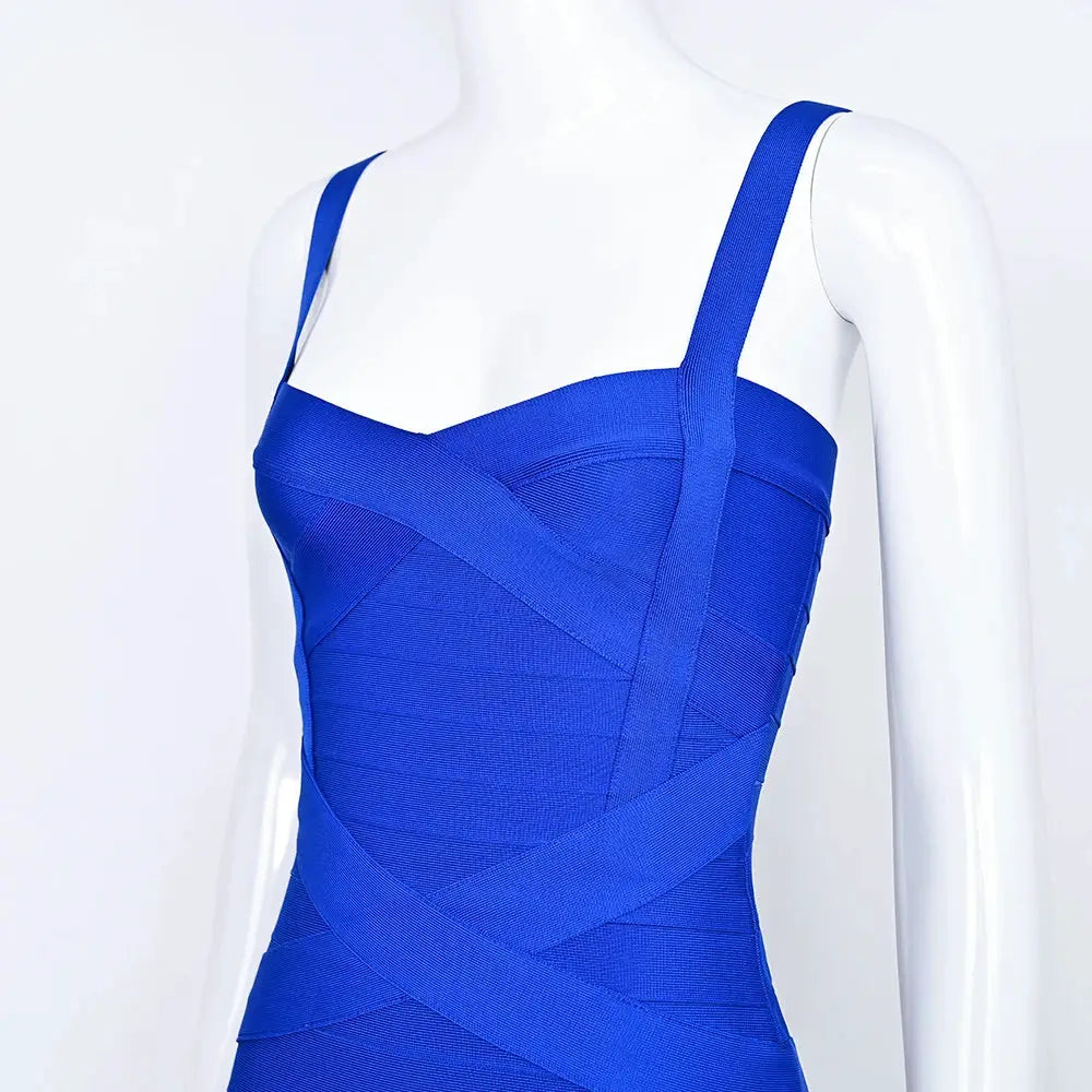 BEAUKEY Blue Spaghetti Strap Women Mini Bandage Dress Bodycon Sexy Above Knee Length Bodycon Party Club Dress XL Classic Vestido