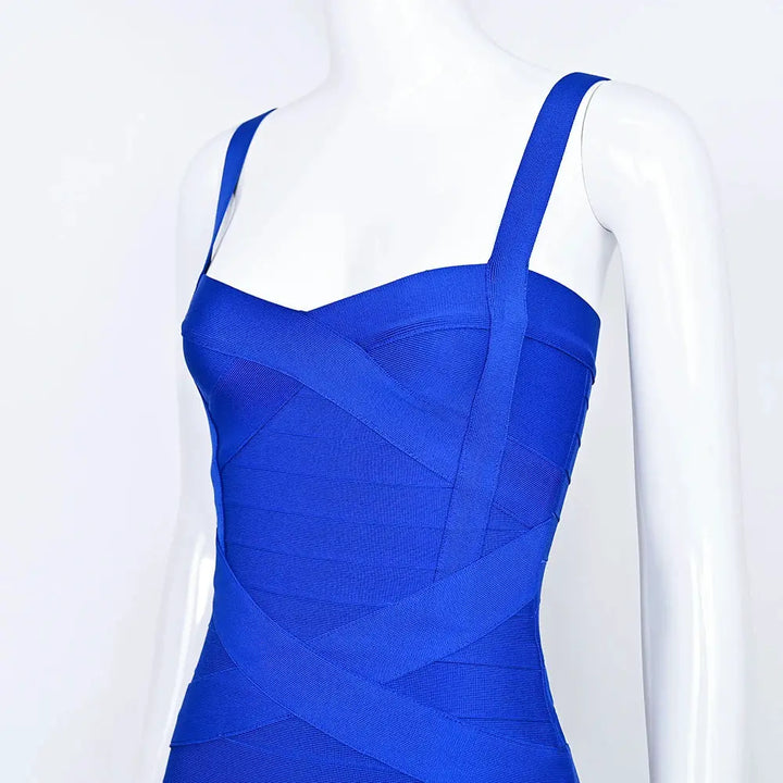 BEAUKEY Blue Spaghetti Strap Women Mini Bandage Dress Bodycon Sexy Above Knee Length Bodycon Party Club Dress XL Classic Vestido