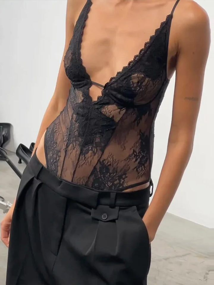 Stunning Sexy Lace Halter Bodysuit Slim Waist Cinch