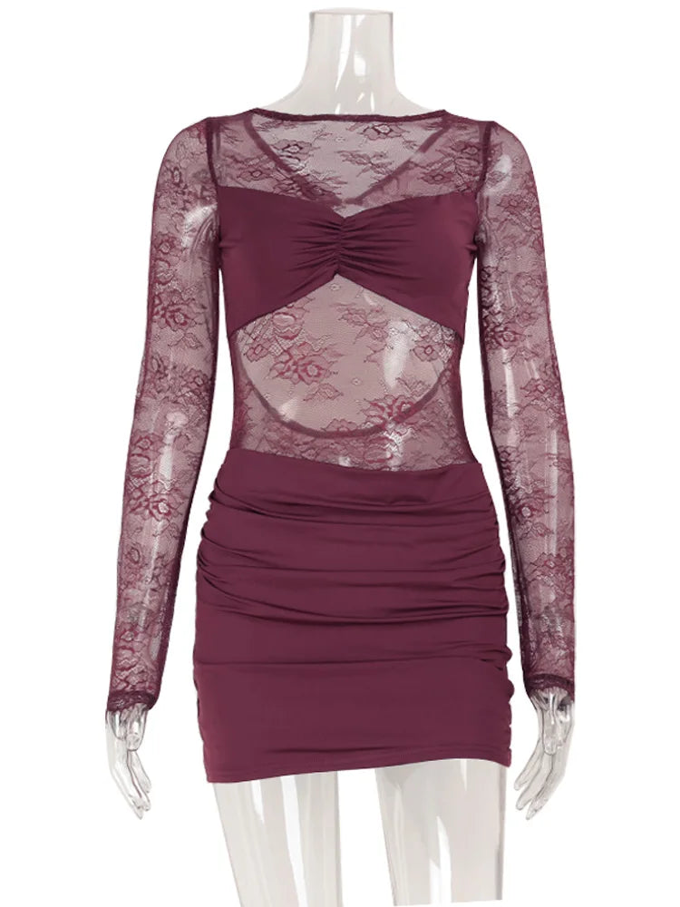 Lace Patchwork Backless O Neck Sheath Dress