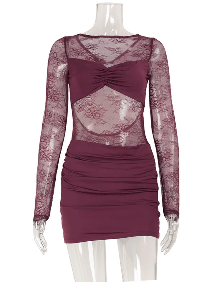 Lace Patchwork Backless O Neck Sheath Dress