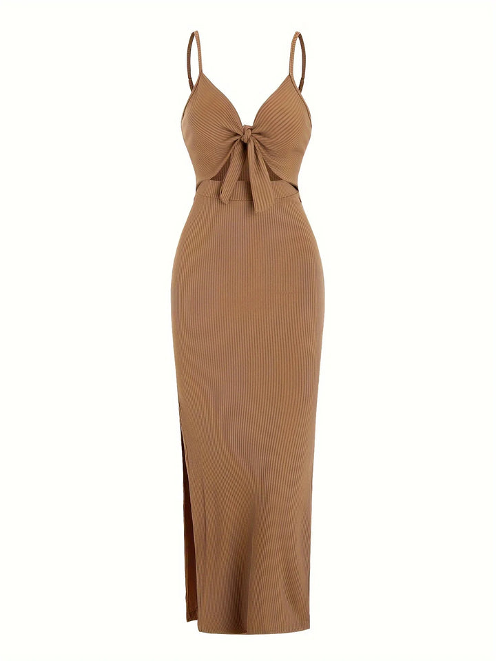 Floral Knit V Neck Sleeveless Backless Long Dress