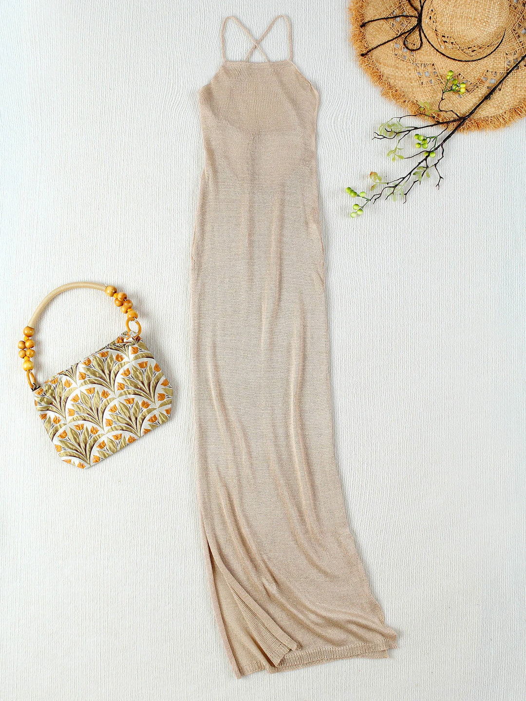 Luxe Knit Halter Backless Beach Dress For Women