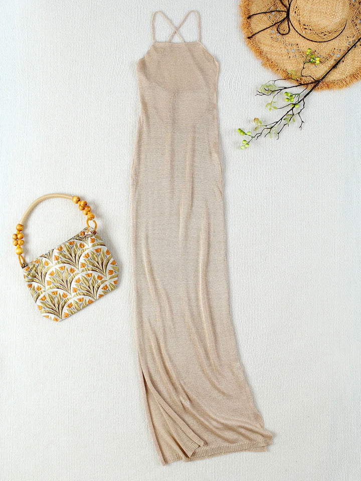 Luxe Knit Halter Backless Beach Dress For Women