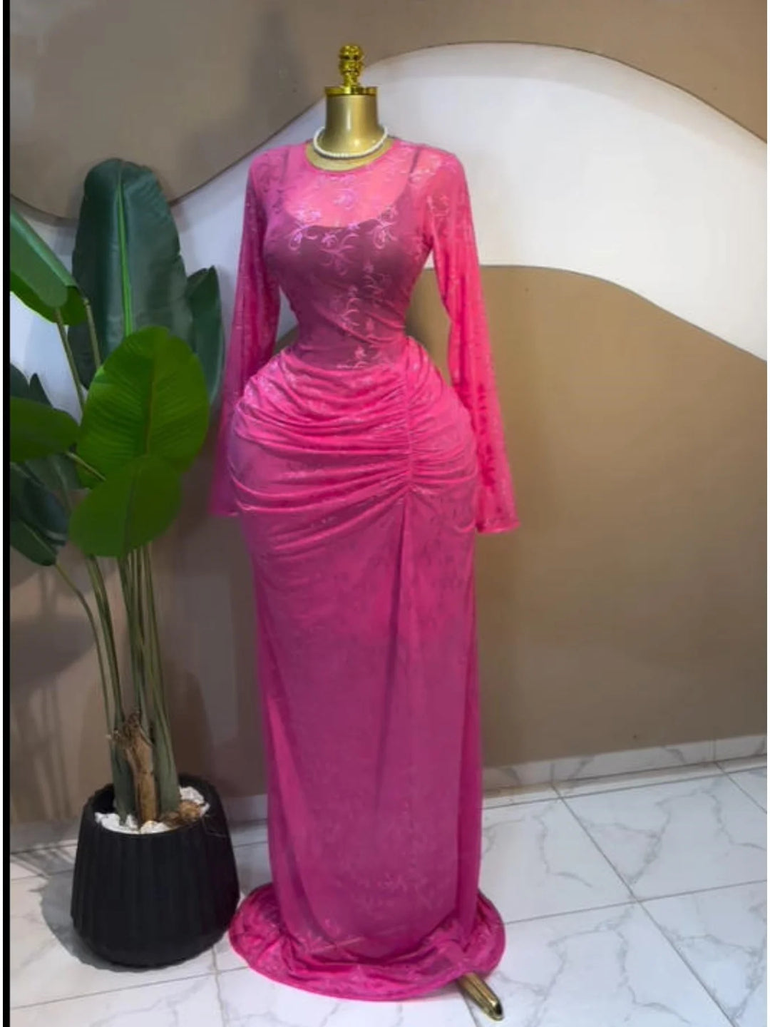 CM.YAYA Fall Long Sleeve See Through Lined Dress