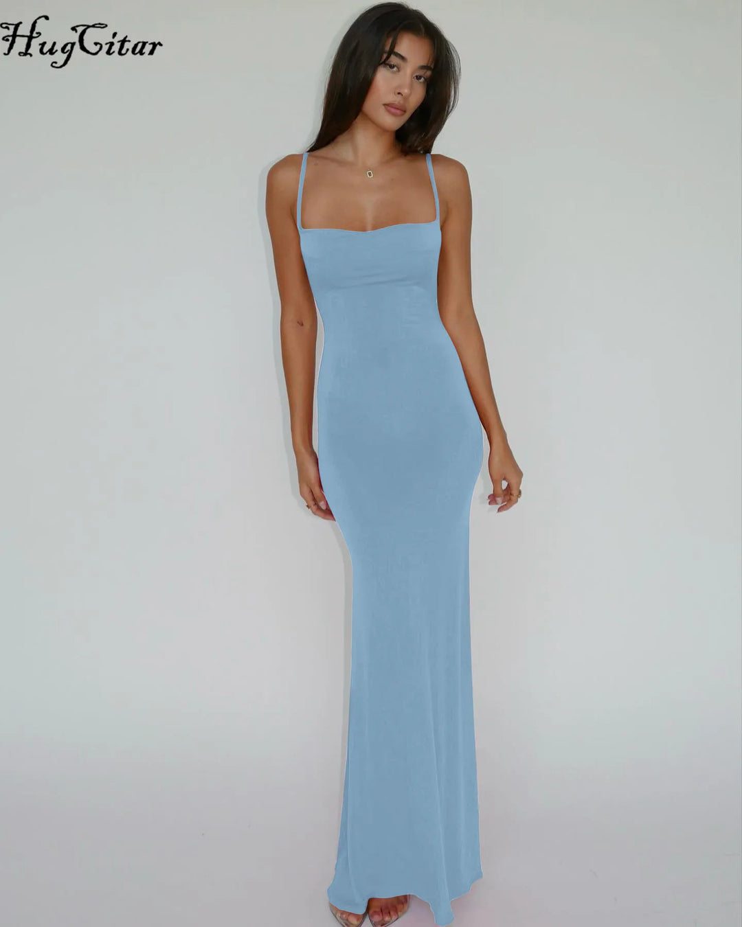 Y2K Solid Sleeveless Backless Bodycon Maxi Dress