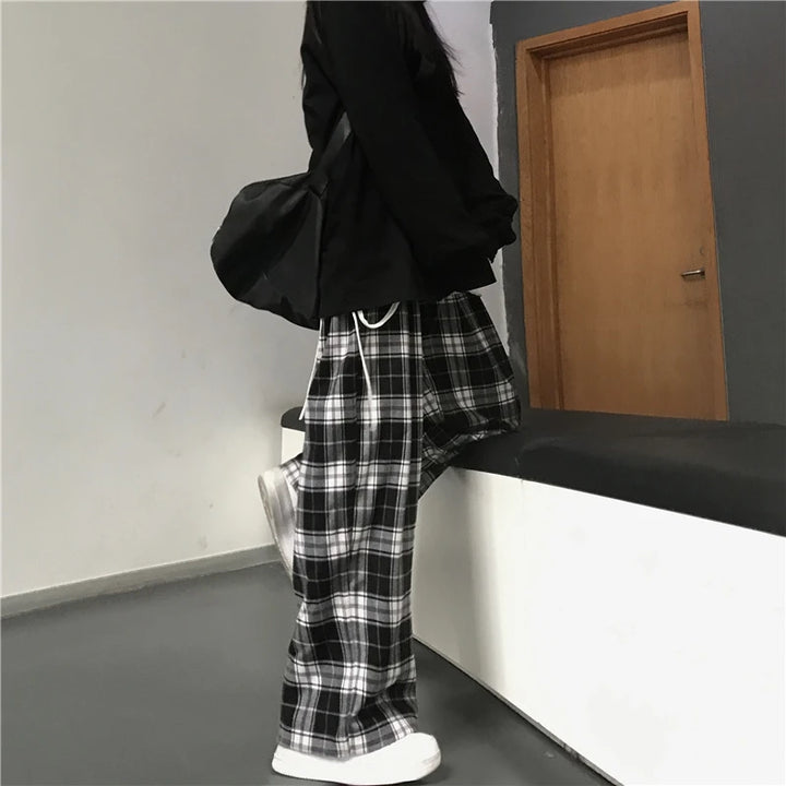 Premium Plaid Sweatpants Wide Leg For Students