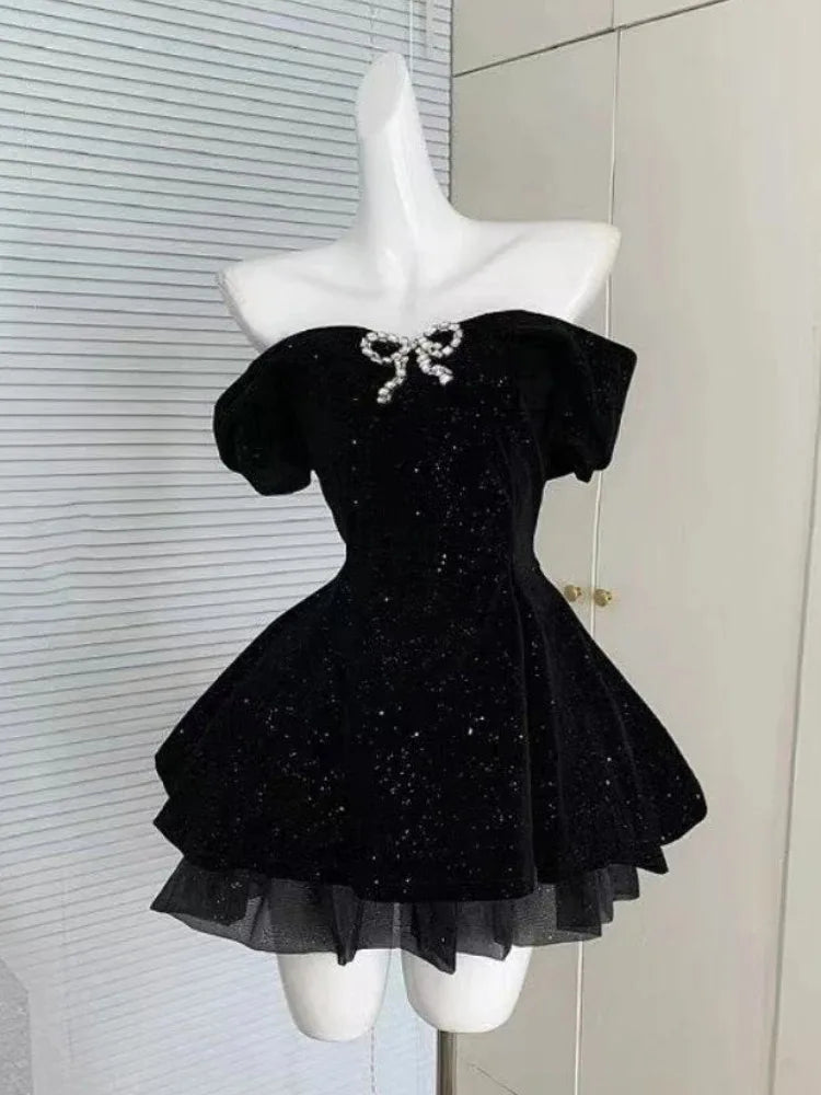 Yueyang Velvet Y2K Off Shoulder Mini Dress Private