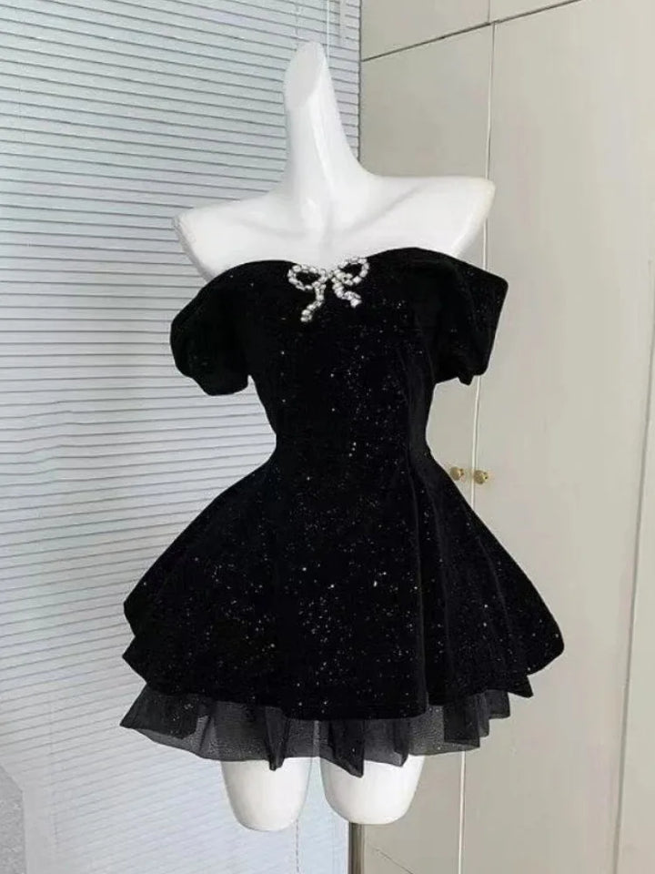 Yueyang Velvet Y2K Off Shoulder Mini Dress Private