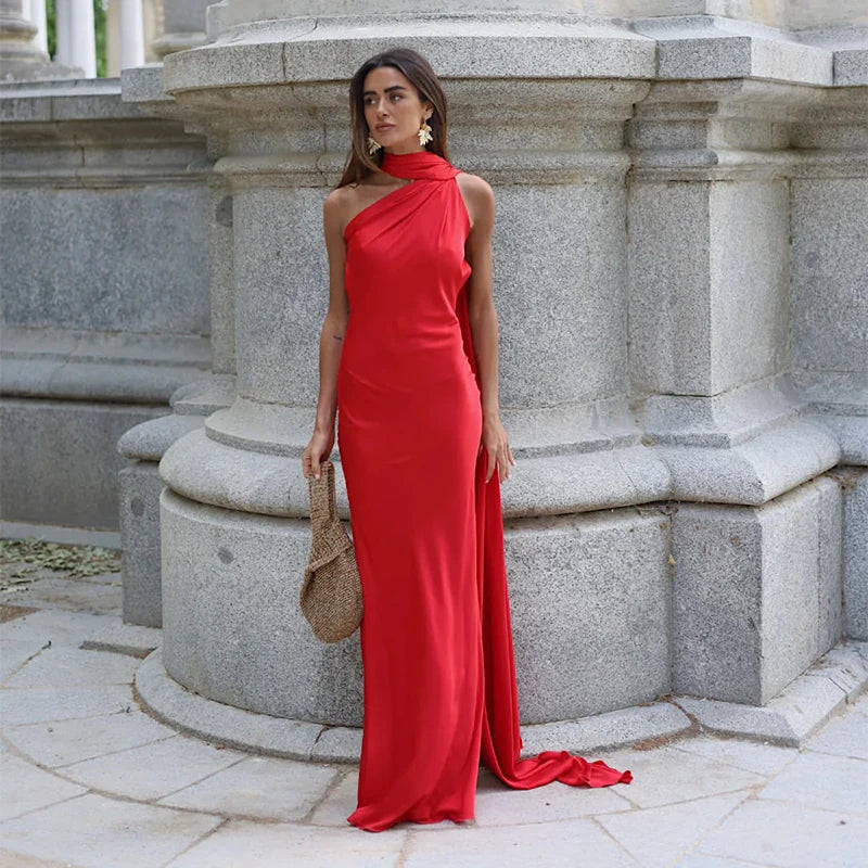 Chic Black Halter Maxi Dress For Elegant Evening Wear