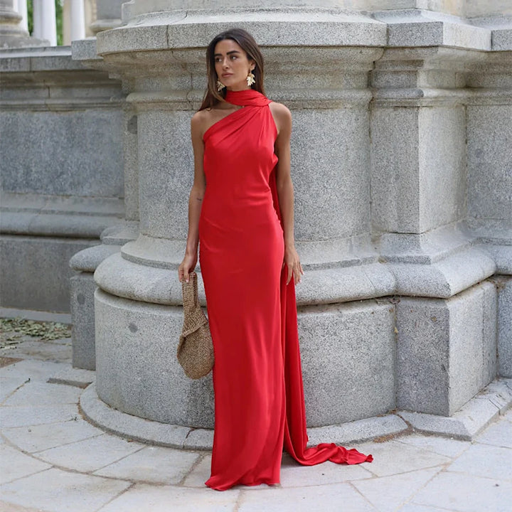 Chic Black Halter Maxi Dress For Elegant Evening Wear