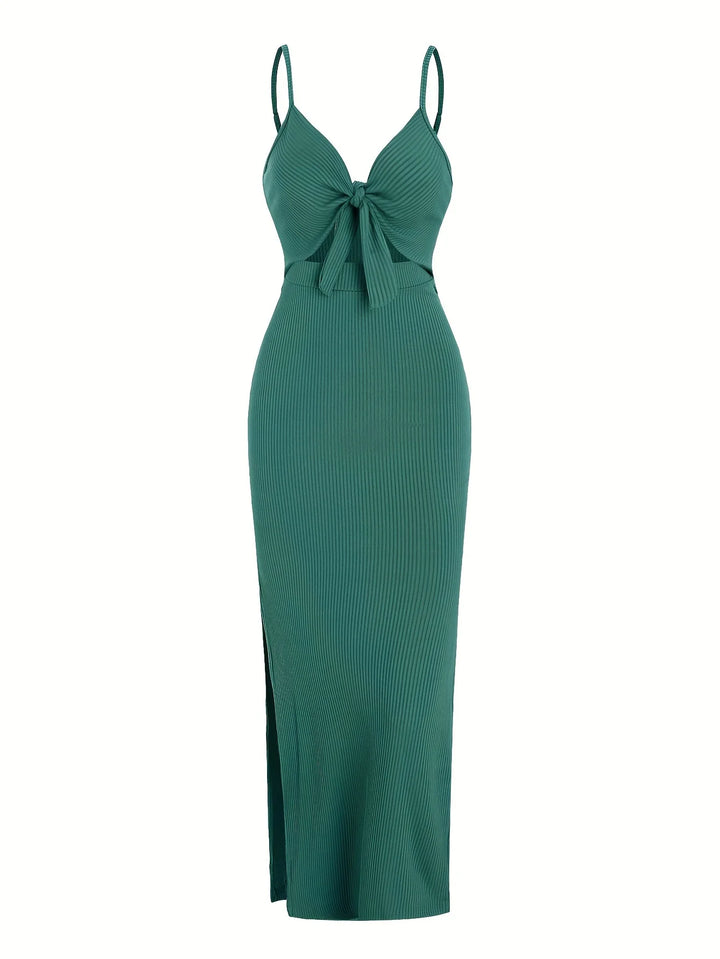 Floral Knit V Neck Sleeveless Backless Long Dress