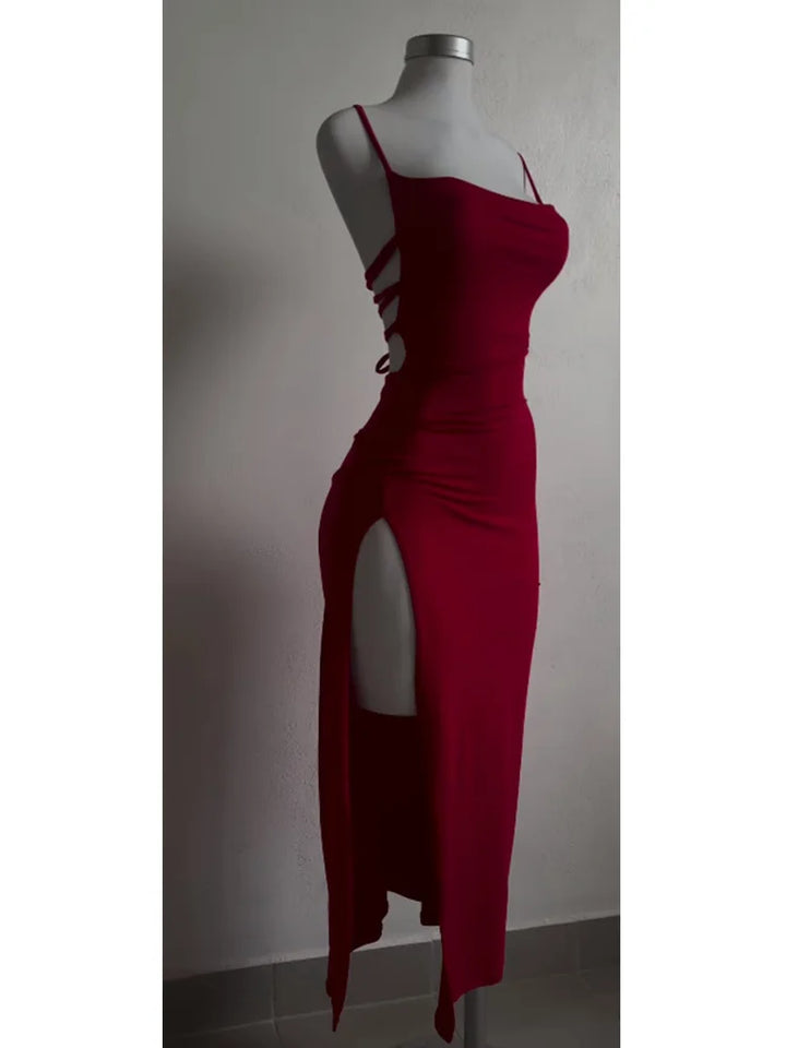Backless Lace Up Bodycon Long Party Dress