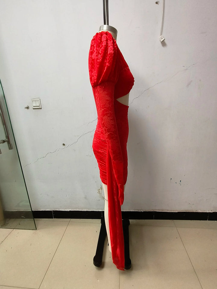 Vizziel Red White Mini Draped Tailored Sheath