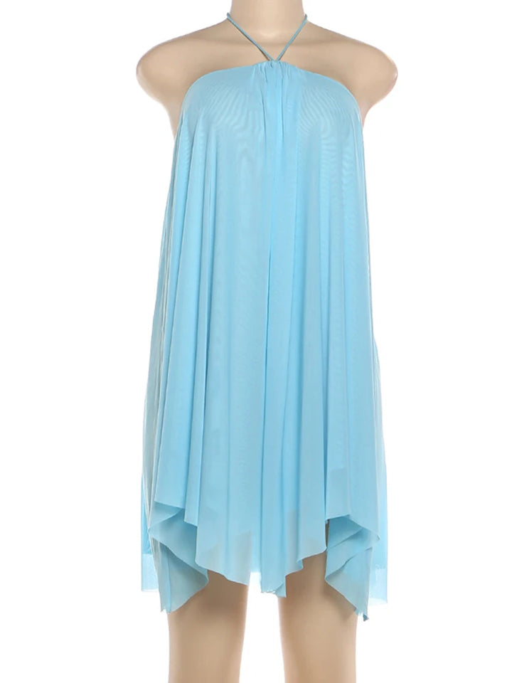 Weird Puss Halter Backless Tiered Dress Y2K Beach
