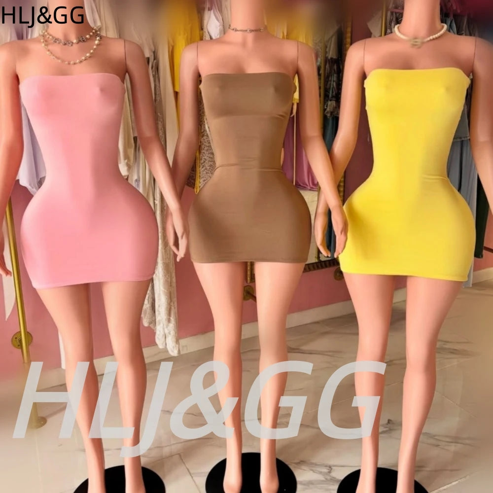 HLJ&amp;GG Sexy Hot Girl See Through Bodycon Mini Dresses Women Off Shoulder Sleeveless Slim Veardios Fashion Party Club Streetwear
