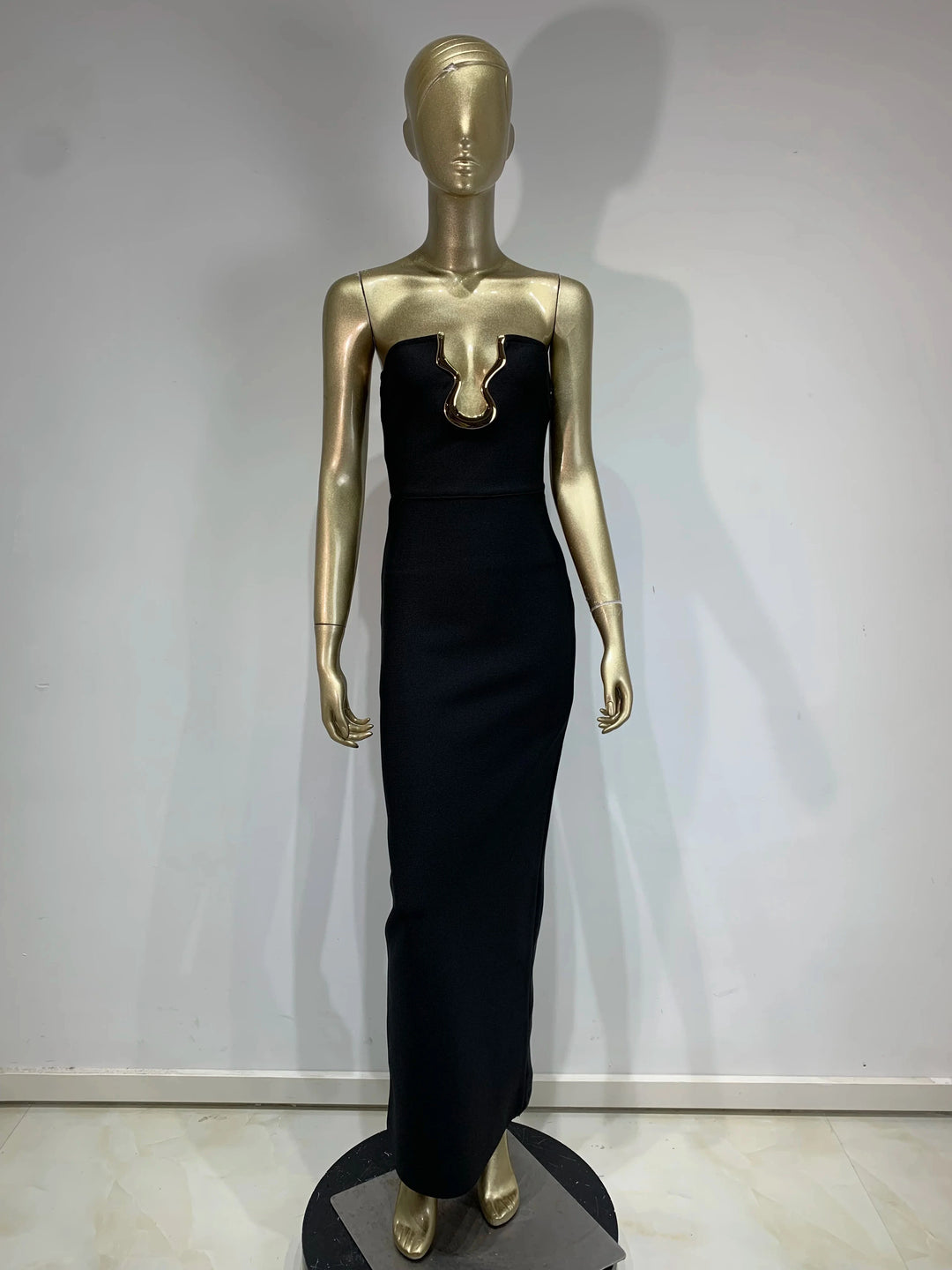 2025 Women Celebrity Sexy Strapless Backless Black Maxi Long Bodycon Bandage Dress Elegant Evening Club Party Outfit