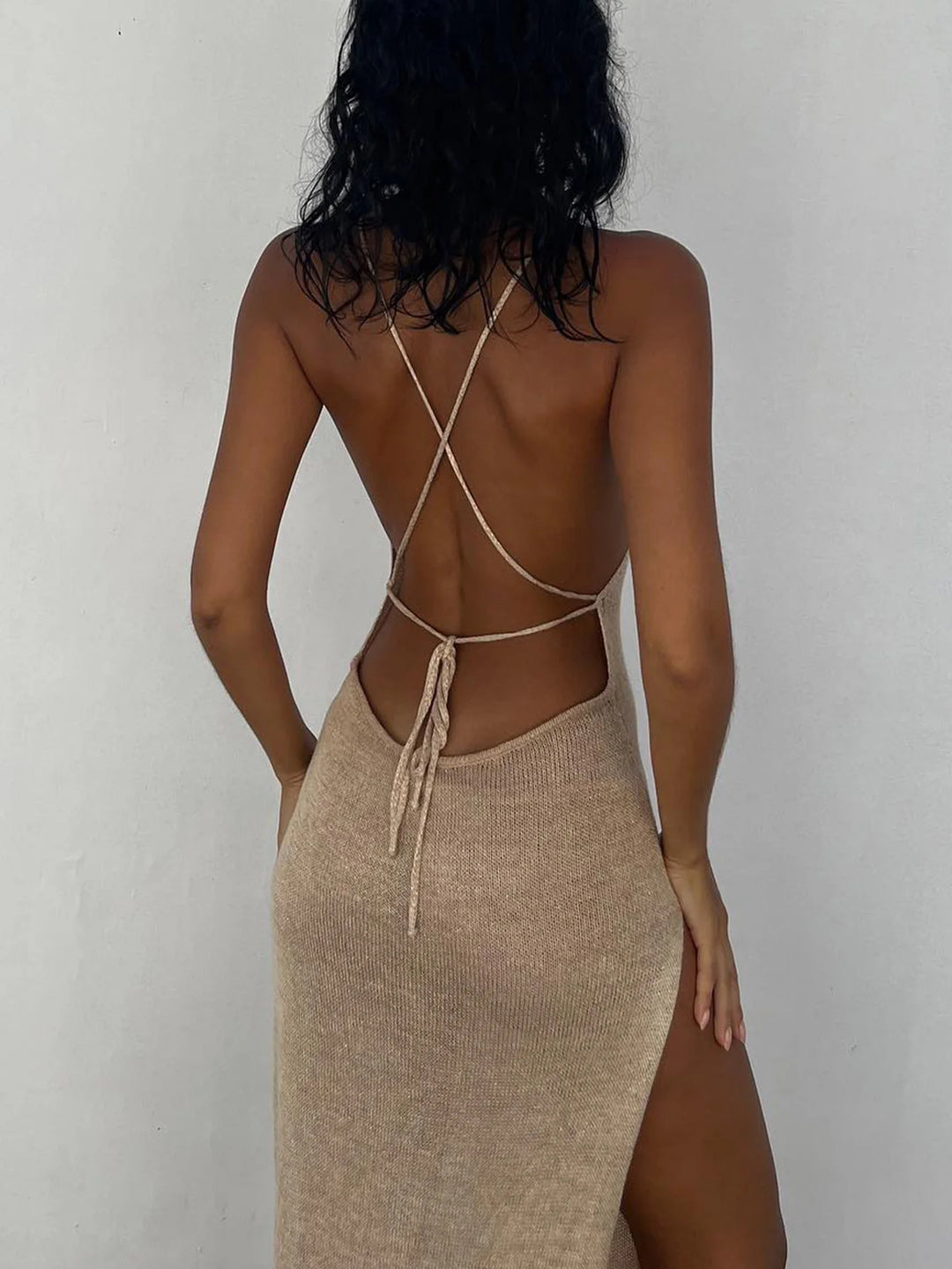 Luxe Knit Halter Backless Beach Dress For Women