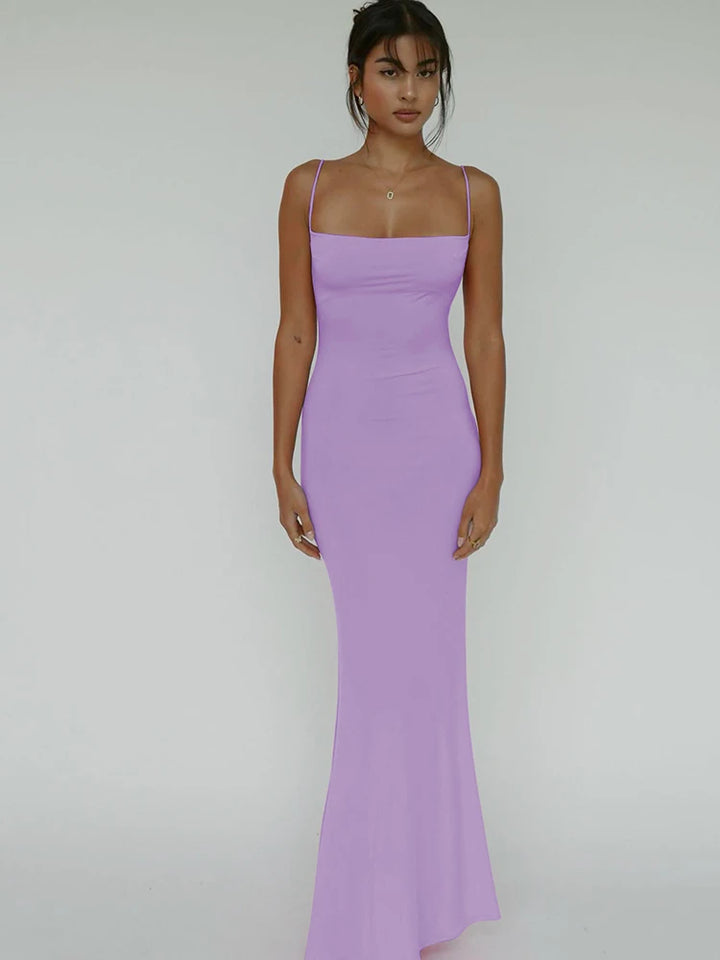 Y2K Solid Sleeveless Backless Bodycon Maxi Dress