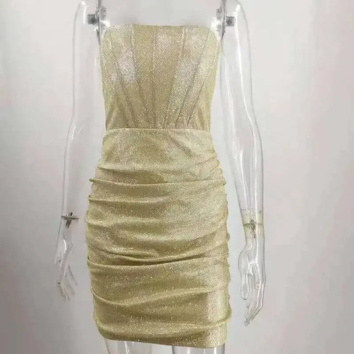 Giyu Black Glitter Strapless Bodycon Mini Dress