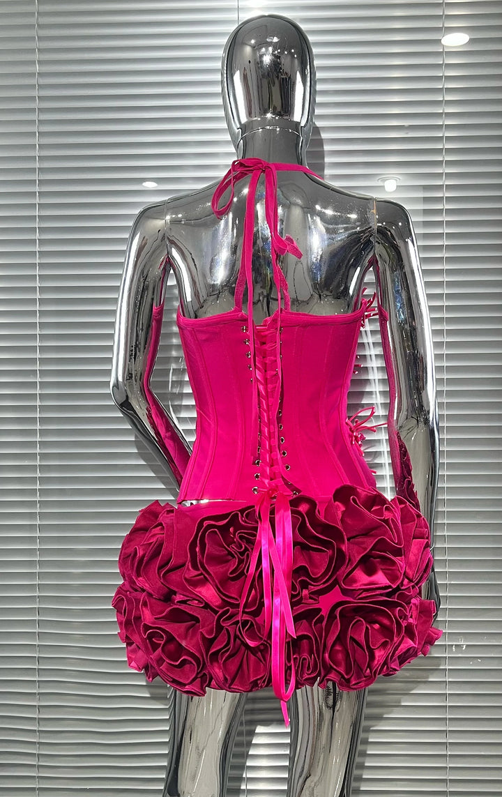 Black Red Strapless Laced Bodycon Cocktail Mini