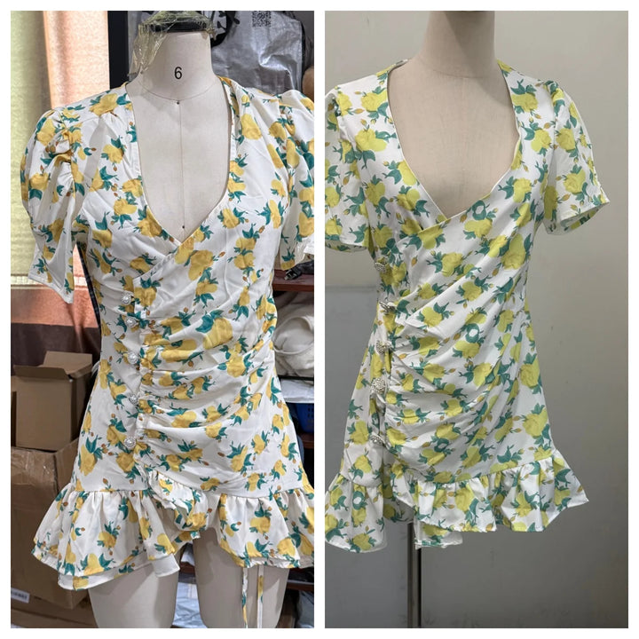 Flattering Printed V Neck Mini Dress Waist Cinch