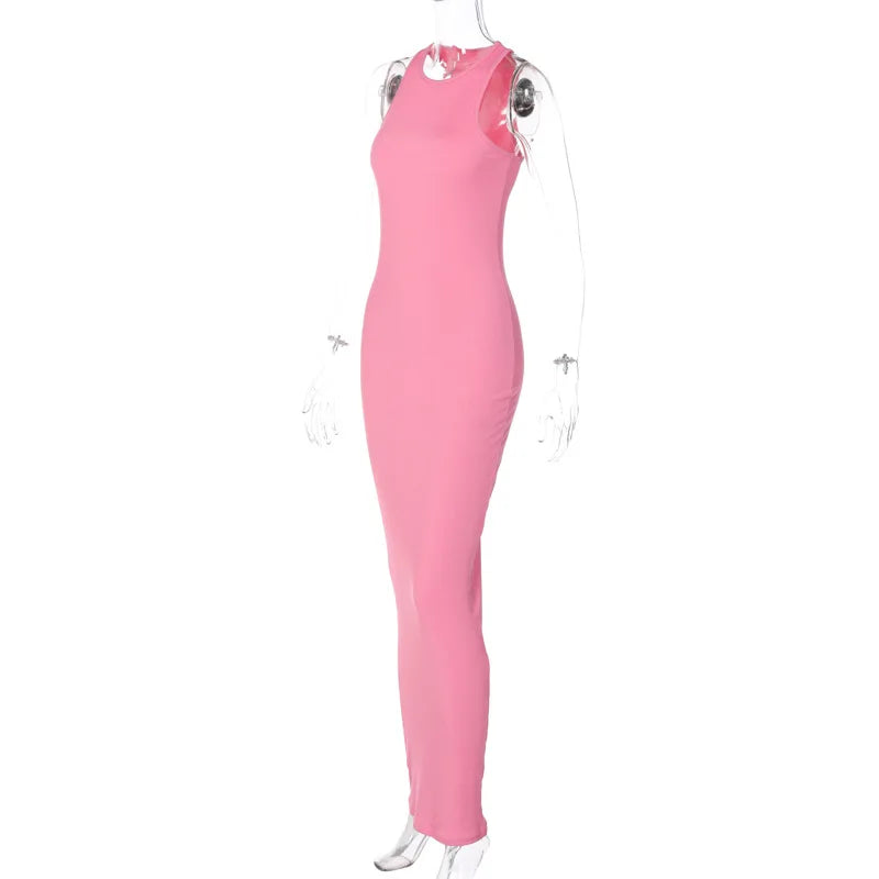 Luxury Architectural Ribbed Sleeveless Maxi Dress