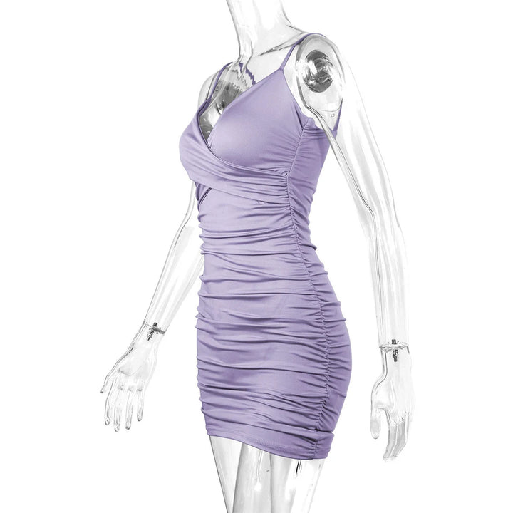 Signature V Neck Pleated Bodycon Mini Dress