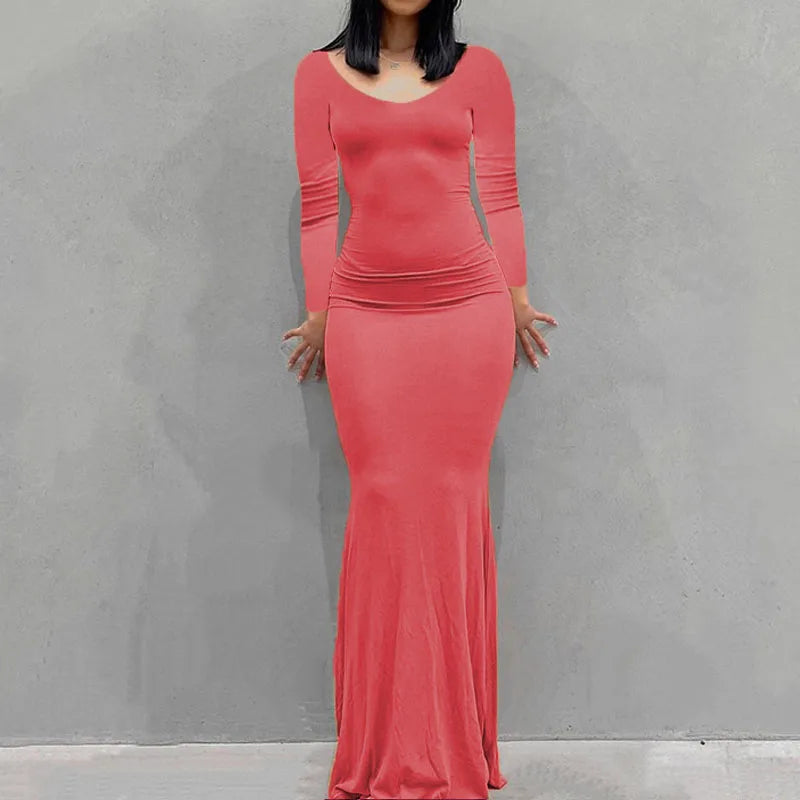 Feel Good Cozy Knit Ankle Length Slim Women Dress