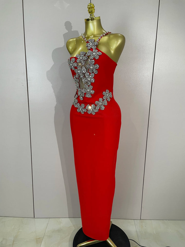 White Sparkly Crystal Diamond Backless Bodycon