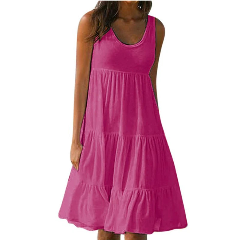Elegant Summer Sleeveless Mini Dress With Ruffles For Women