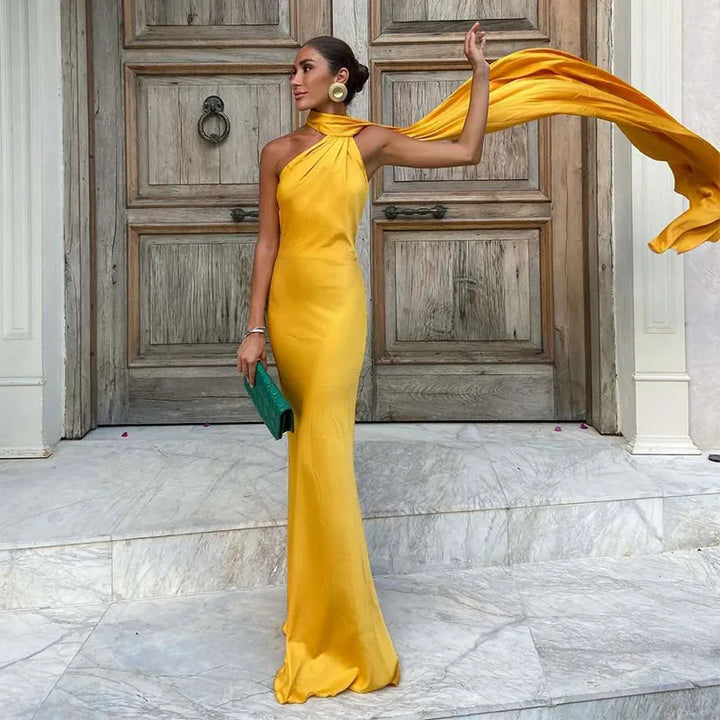 Chic Black Halter Maxi Dress For Elegant Evening Wear