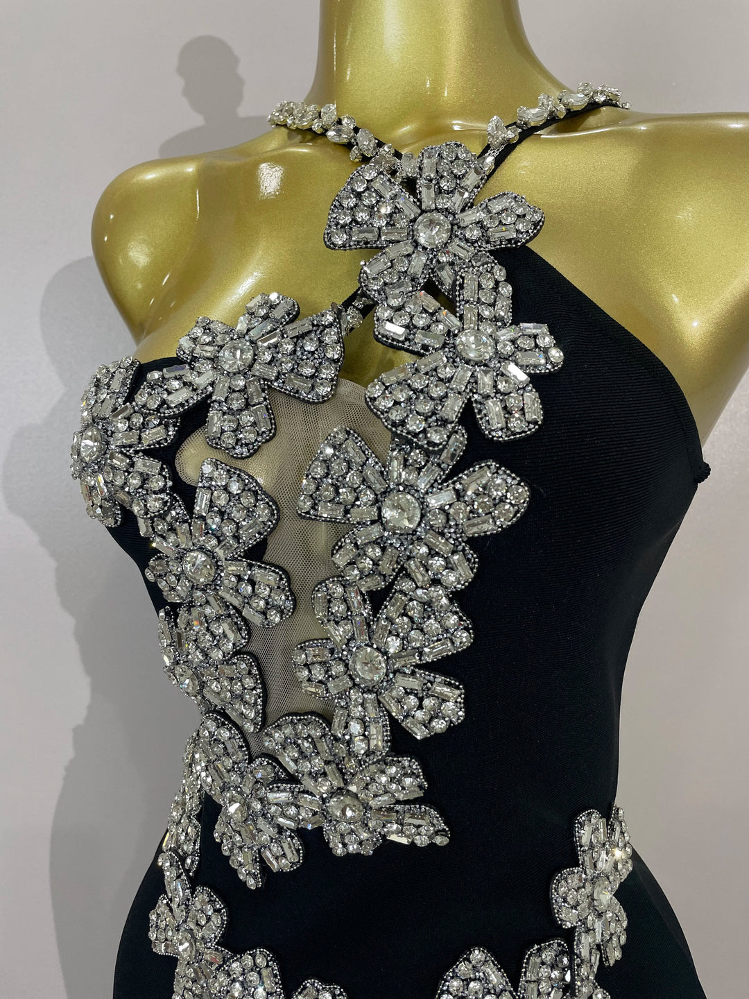 White Sparkly Crystal Diamond Backless Bodycon