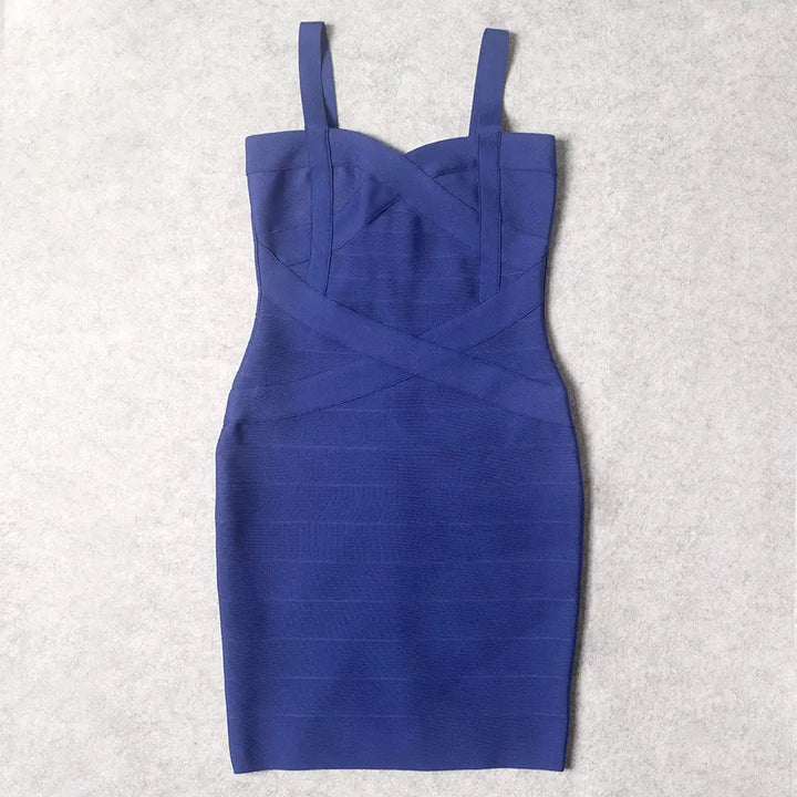 BEAUKEY Blue Spaghetti Strap Women Mini Bandage Dress Bodycon Sexy Above Knee Length Bodycon Party Club Dress XL Classic Vestido