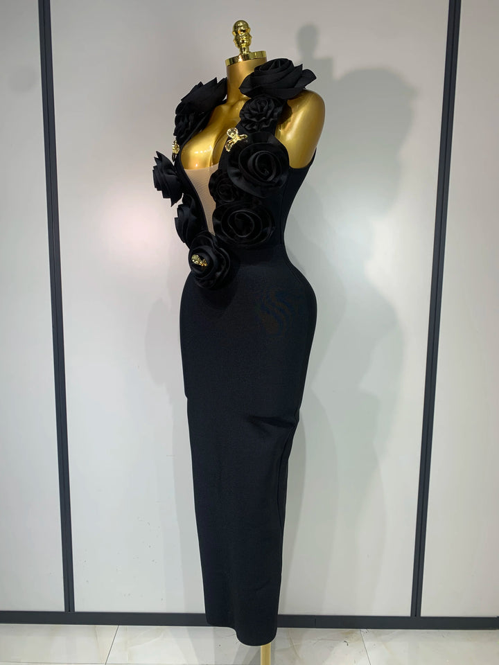 Luxury 3D Floral Bandage Dress For Stunning