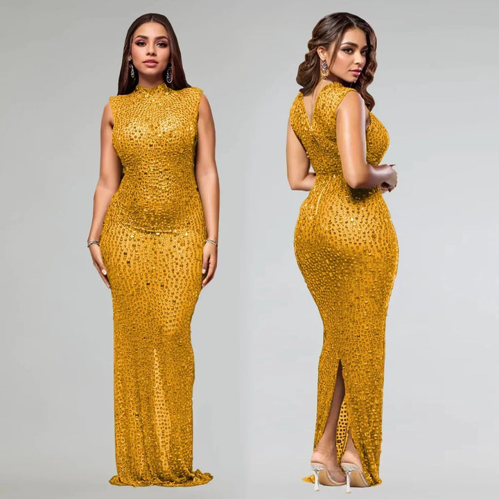 Diamonds Rhinestones O Neck Sleeveless Maxi Dress