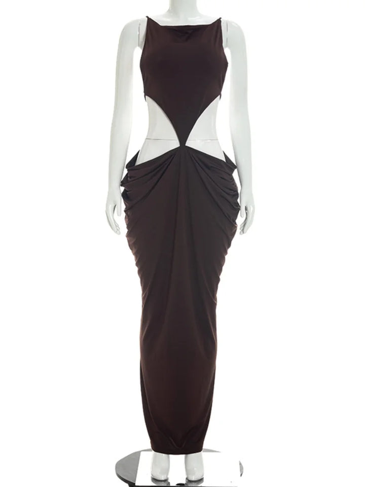 Sexy Green Hollow-out Maxi Dress Women Fashion Sleeveless Backless Pleated Slim Female Dresses Summer Party Evening Robe 2026