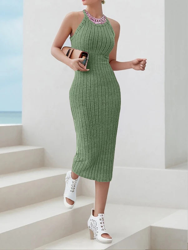Luxury Halter Midi Dress For Elegant Nights