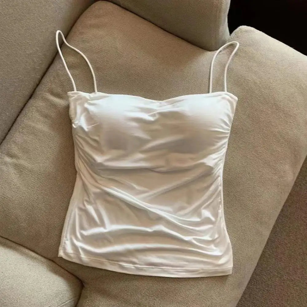 Y2K Sexy Tank Tops Women Spaghetti Strap Crop Top With Bra Bodycon Sleeveless Cami Tube Top Basic Camisole Tees Korean Clothes