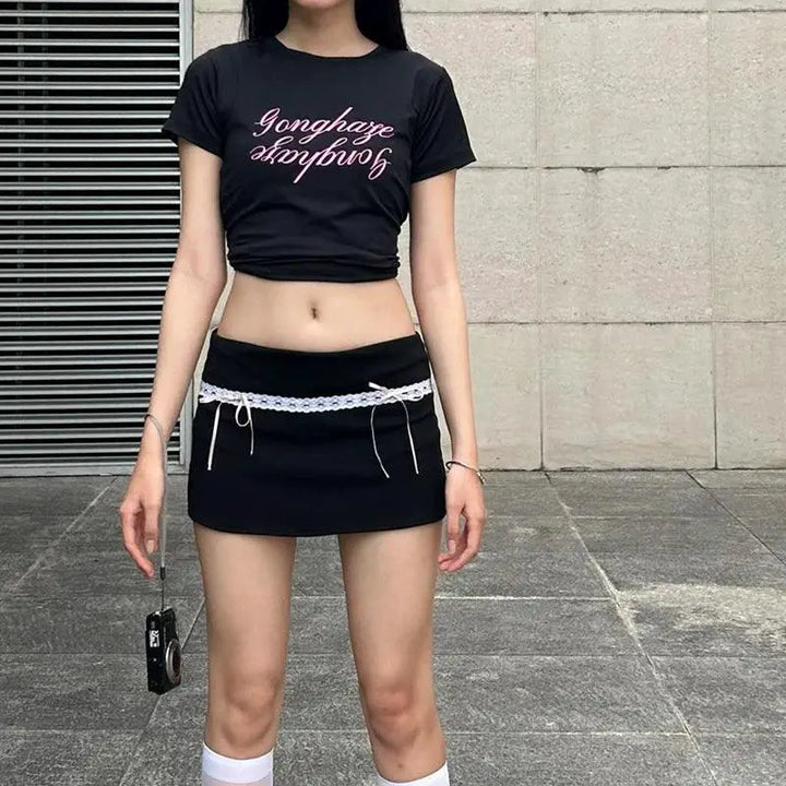 Chic Lace Up High Waist Skirt Y2K Streetwear Fashion Trend