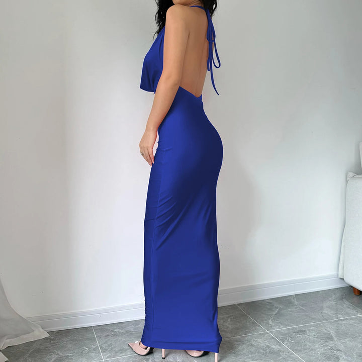 Elegant Backless Halter Midi Dress Premium Knit