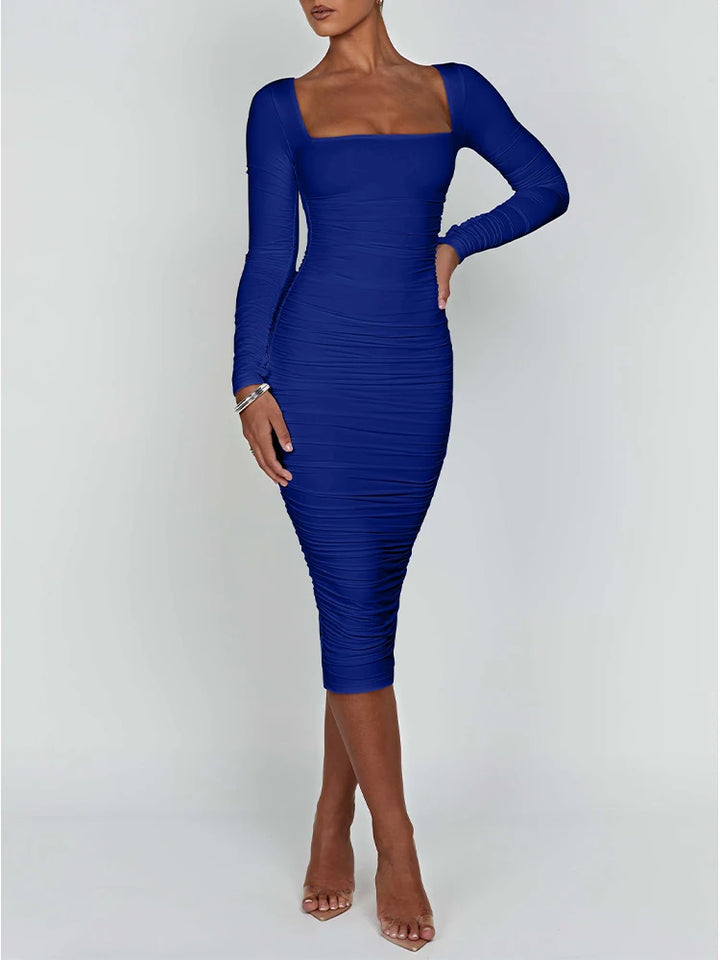 Autumn Bodycon Dress Square Neck Long Sleeve